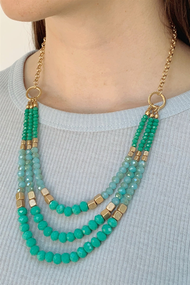 Blue Beaded Layered Necklace