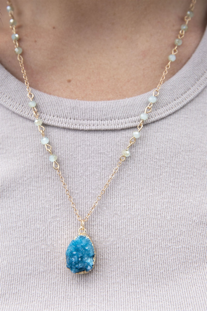 Rock Solid Blue Druzy Pendant Necklace