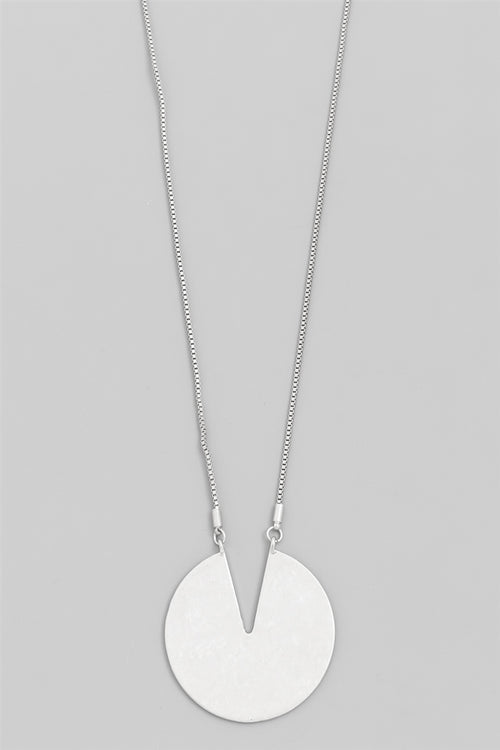 Silver Disc Long Pendant Necklace