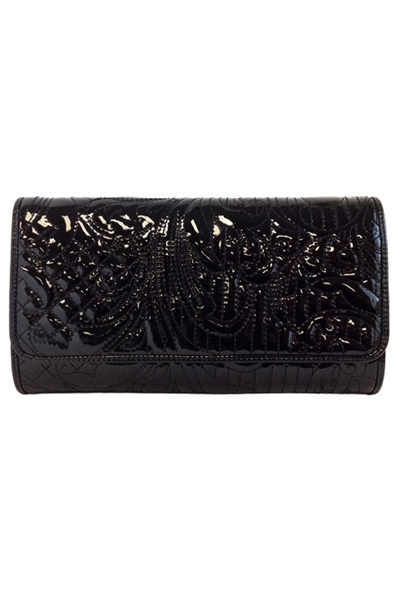 Midnight Memories Patent Leather Embroidered Clutch