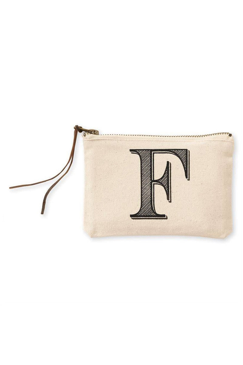 Mudpie F Initial Canvas Cosmetic Pouch