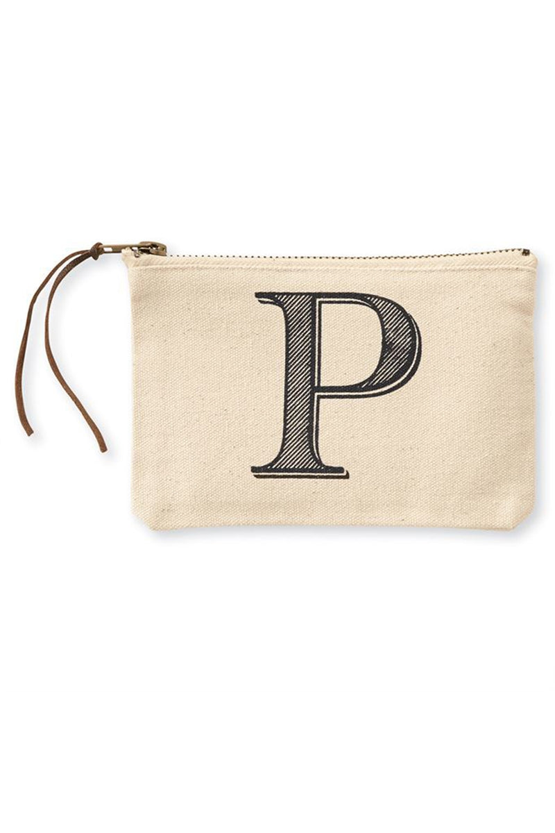 Mudpie P Initial Canvas Cosmetic Pouch