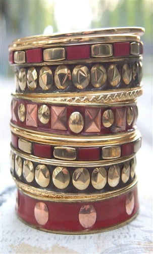 Red Tribal Metal Bangle Bracelet