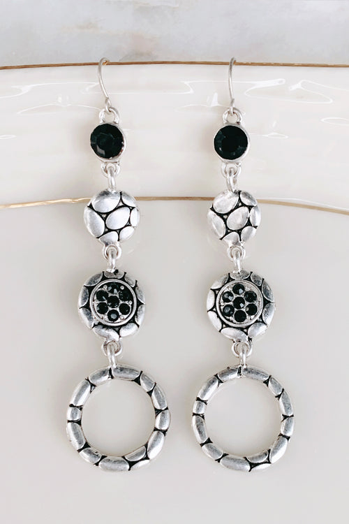 Harley Antique Silver & Jet Cobble Stone Drop Earring