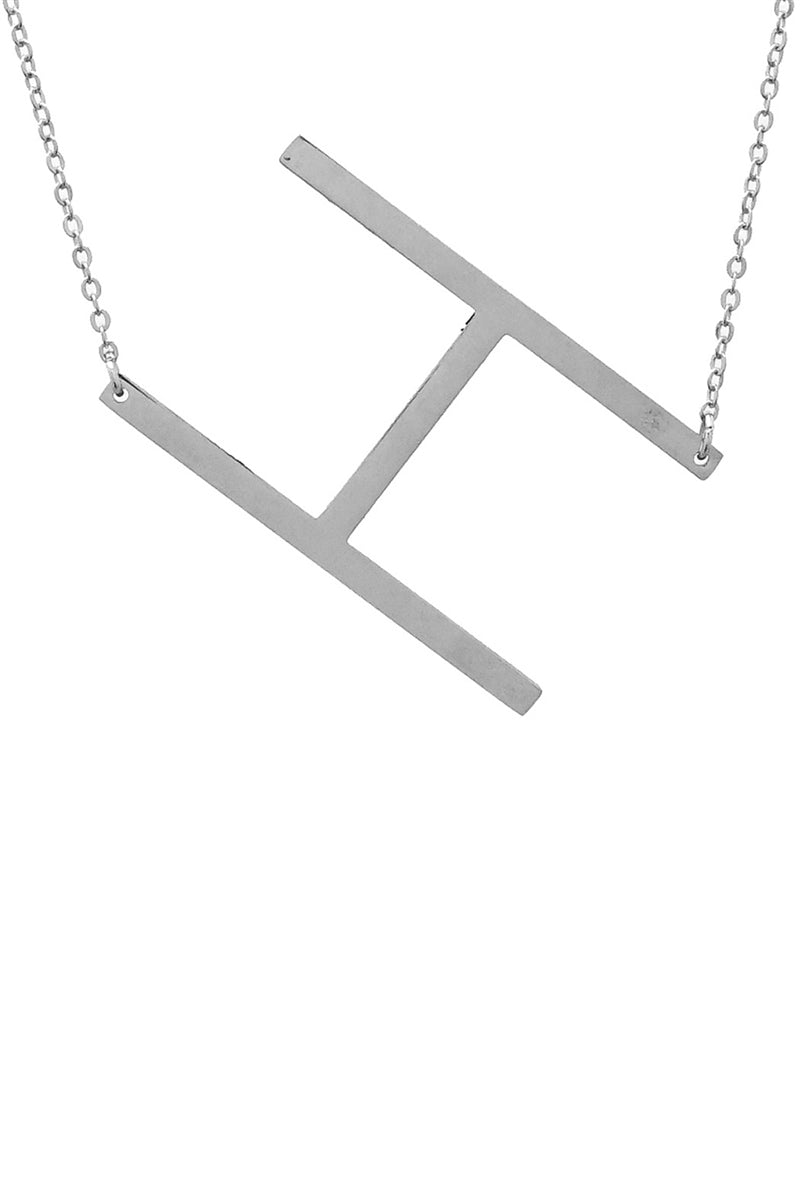 Large Silver Sideway Initial Necklace - H