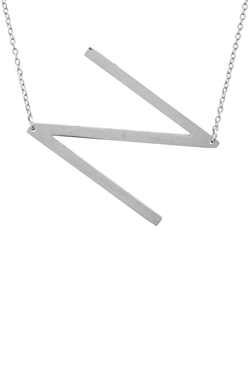 Large Silver Sideway Initial Necklace - N