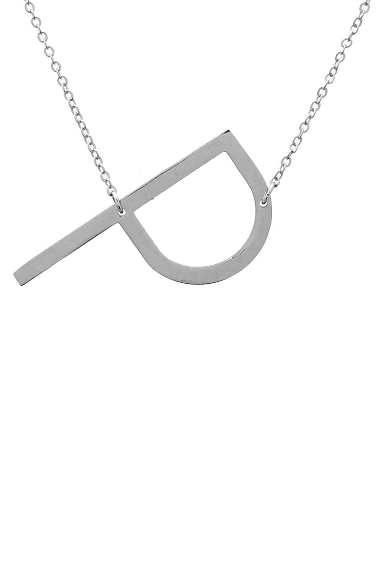 Large Silver Sideway Initial Necklace - P