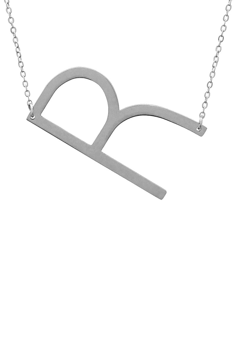 Large Silver Sideway Initial Necklace - R