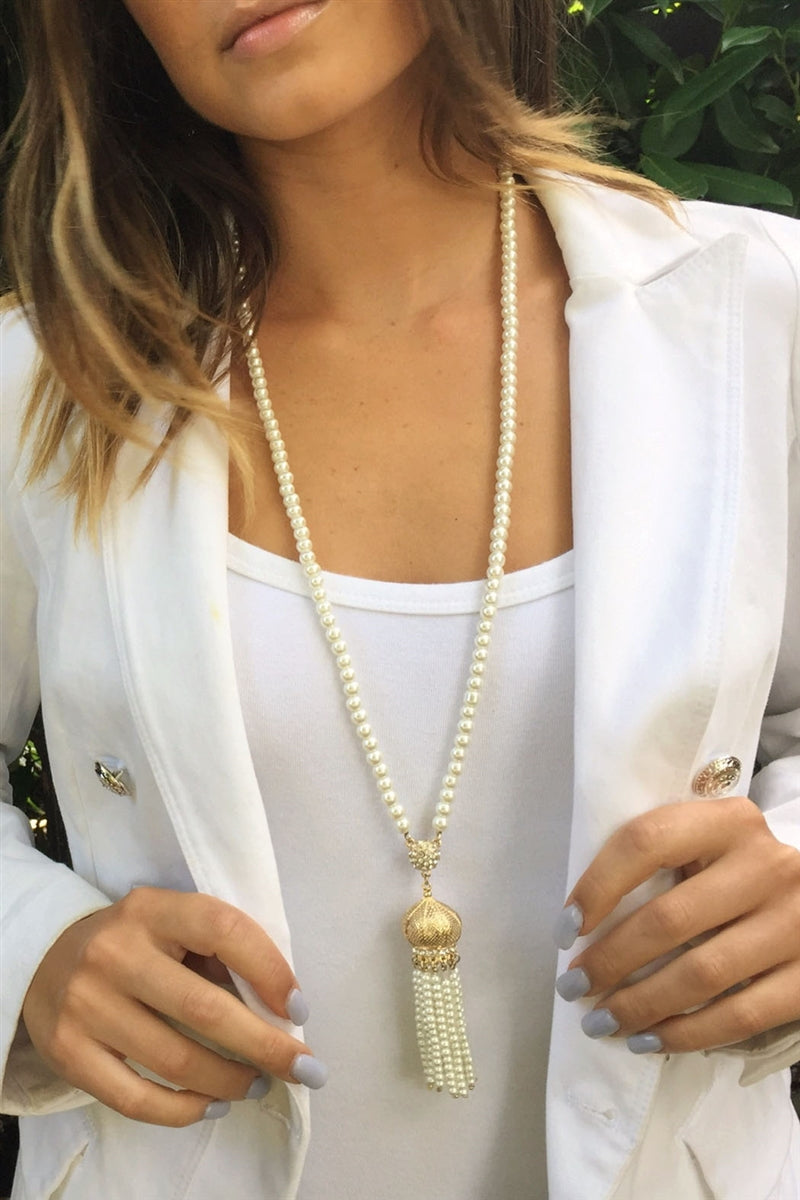 Party Girl Pearl Tassel Necklace