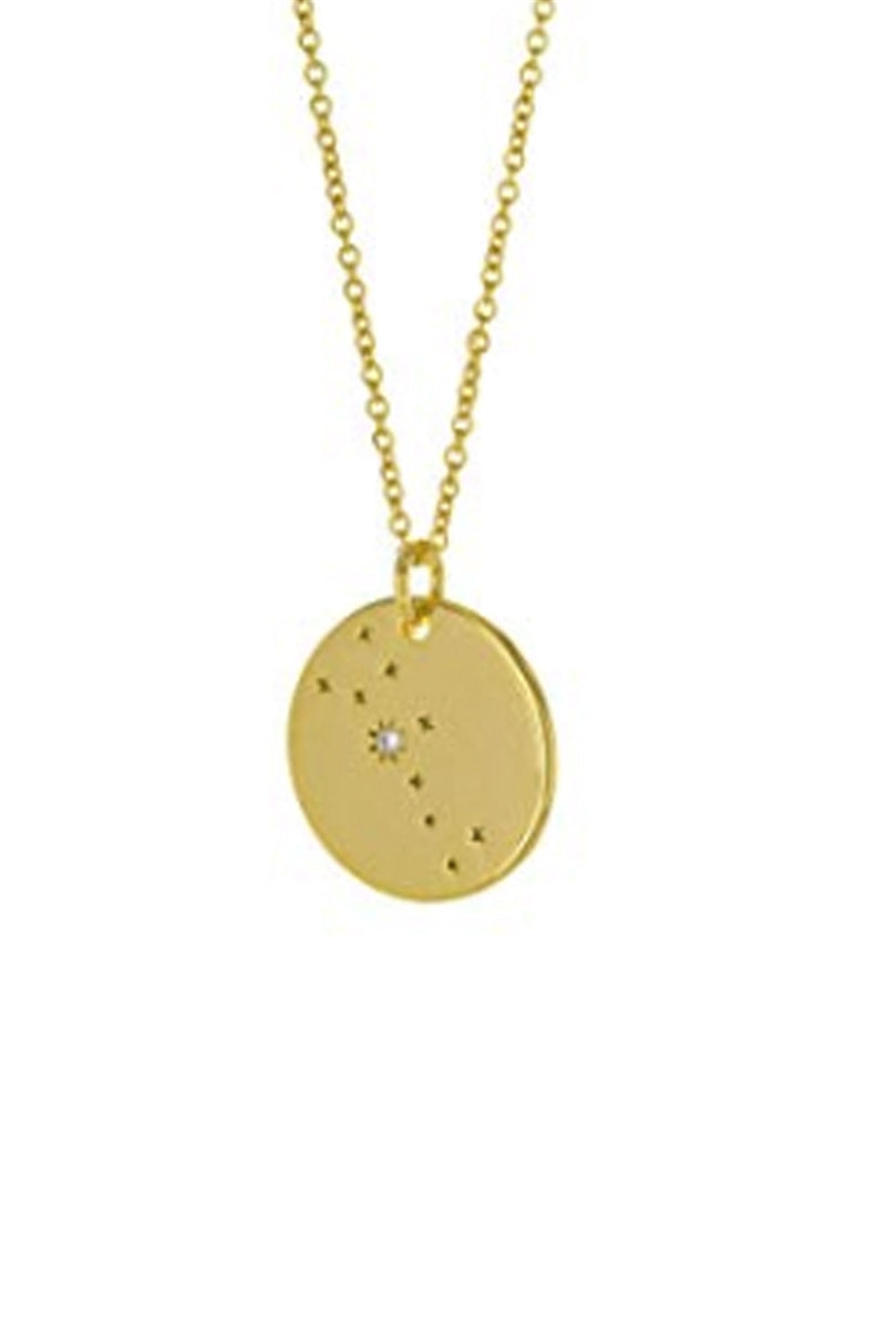 Zodiac Constellation Gold Coin Pendant Necklace - Taurus