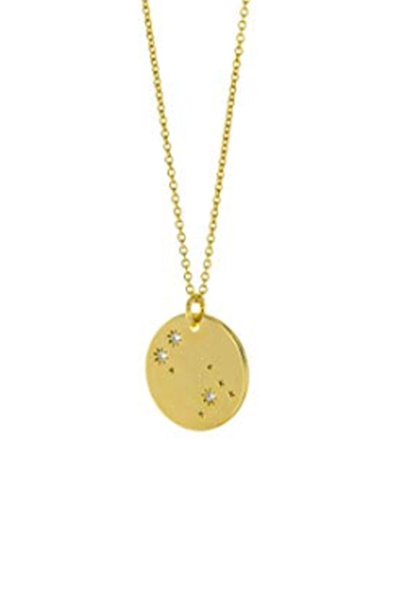 Zodiac Constellation Gold Coin Pendant Necklace - Gemini