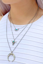Turquoise & Silver Bull Layered Pendant Necklace
