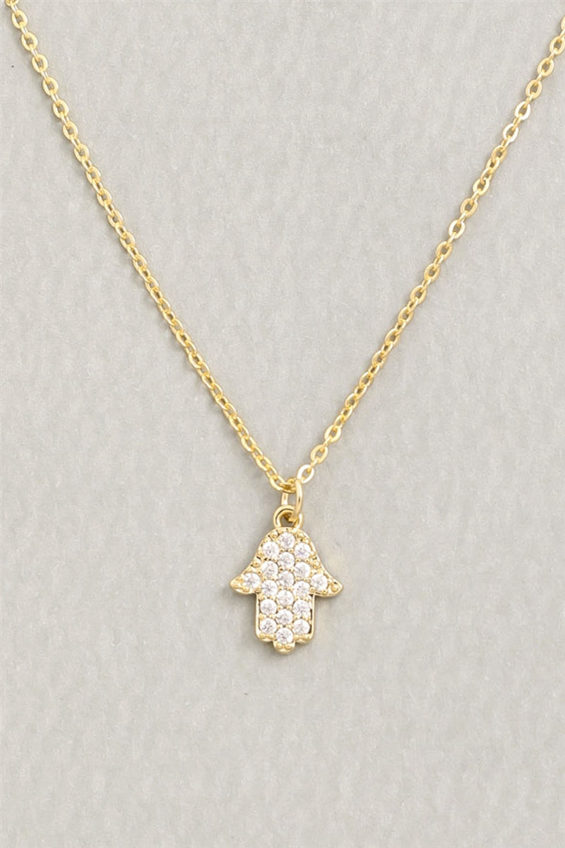 Gold Crystal Hamsa Pendant Necklace