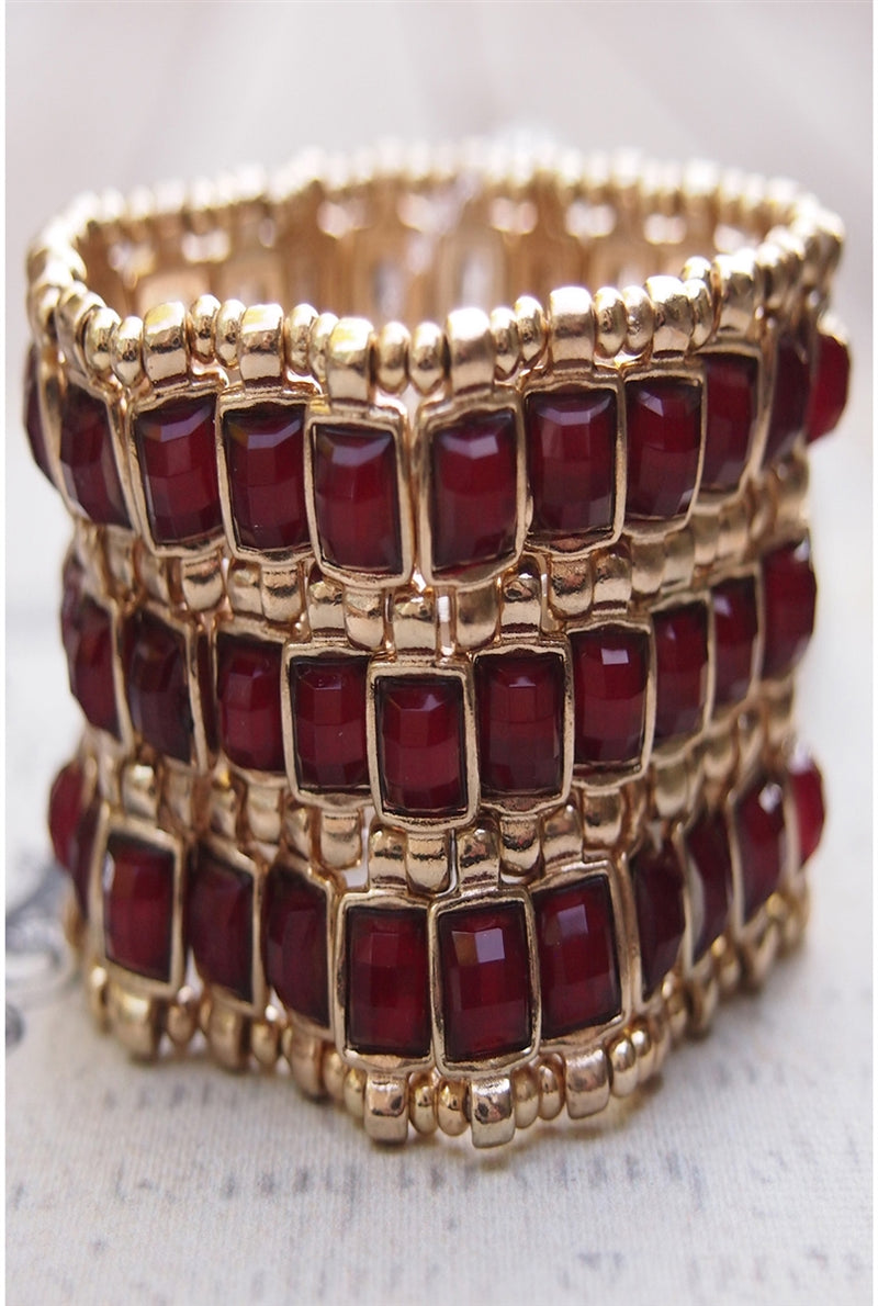 Ruby Square Jeweled Metal Bracelet