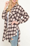 Blank Check Taupe Plaid Button Down Top