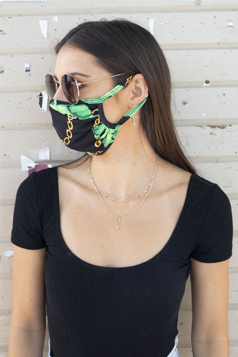 Black Tropical Chain Face Mask