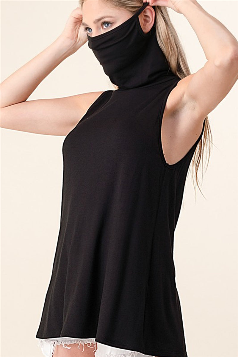 Black Sleeveless Turtleneck Top With Mask Ear Loops – WILD LILIES BOUTIQUE