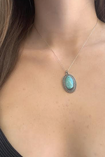 Studded Oval Turquoise Pendant Necklace
