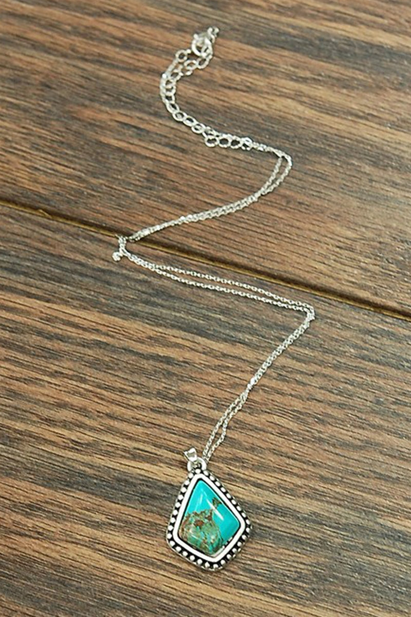 Small Diamond Shape Studded Turquoise Pendant Necklace