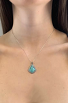 Large Diamond Shape Studded Turquoise Pendant Necklace