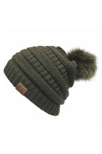 CC Cable Knit Pom Beanie - Olive