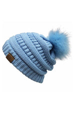 CC Cable Knit Pom Beanie - Baby Blue