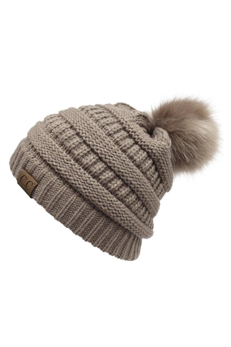CC Cable Knit Pom Beanie - Taupe