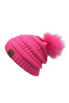 CC Cable Knit Pom Beanie - Pink