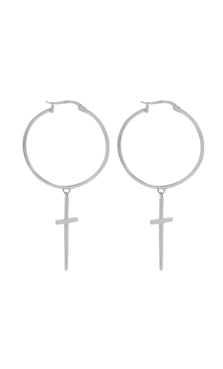 Sterling Silver Cross Hoop Earrings