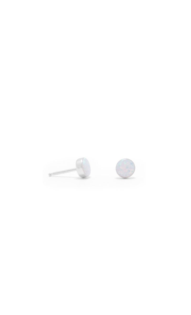 White Opal Button Stud Earrings
