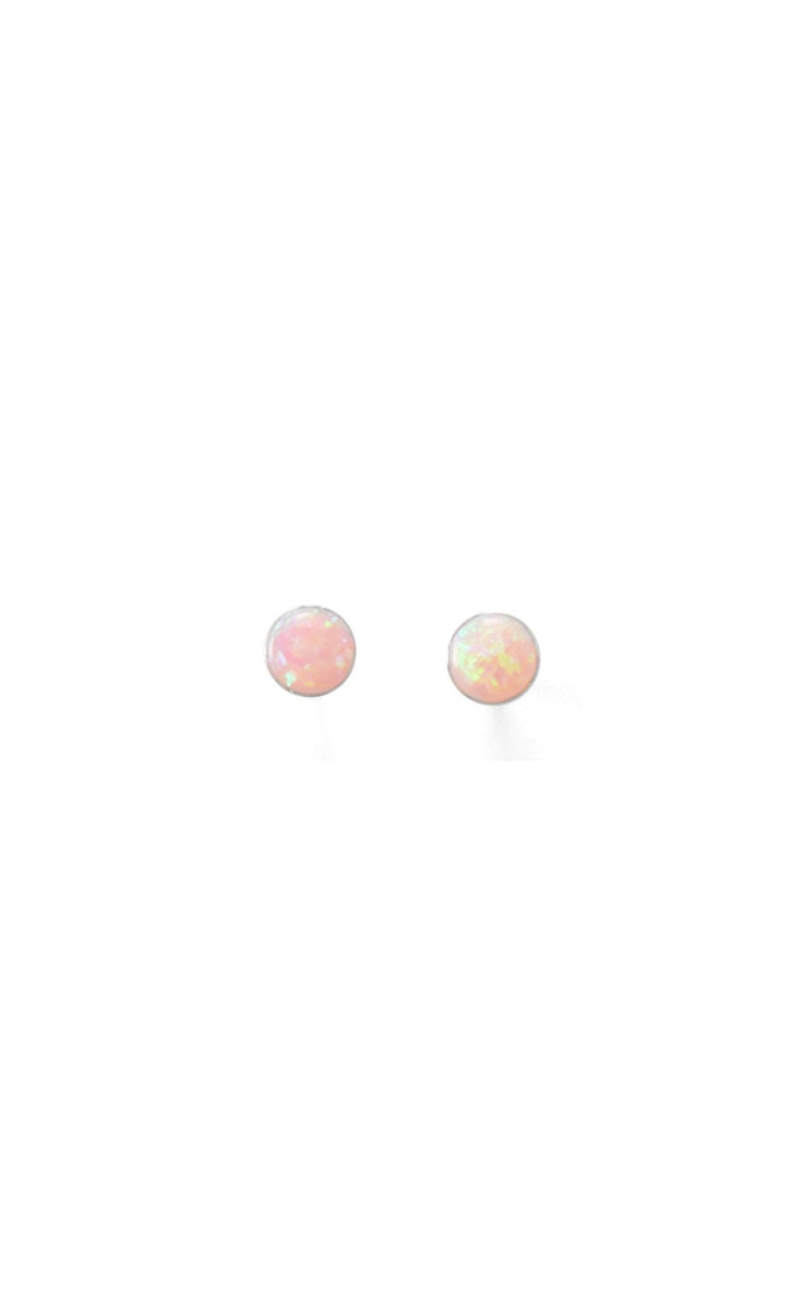 Pink Opal Button Stud Earrings