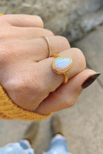 White Opal Teardrop Ring