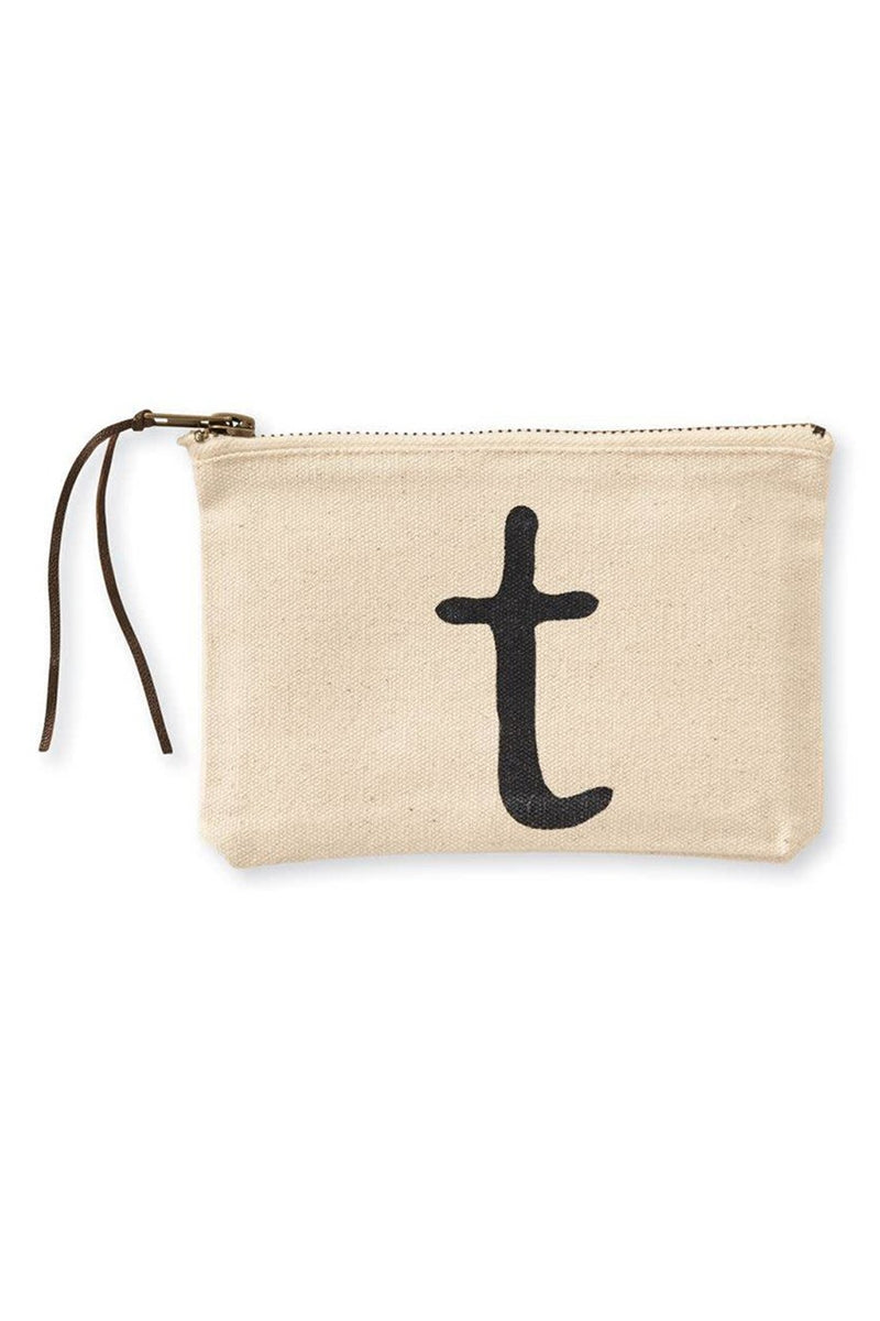 Mudpie T Initial Canvas Cosmetic Pouch
