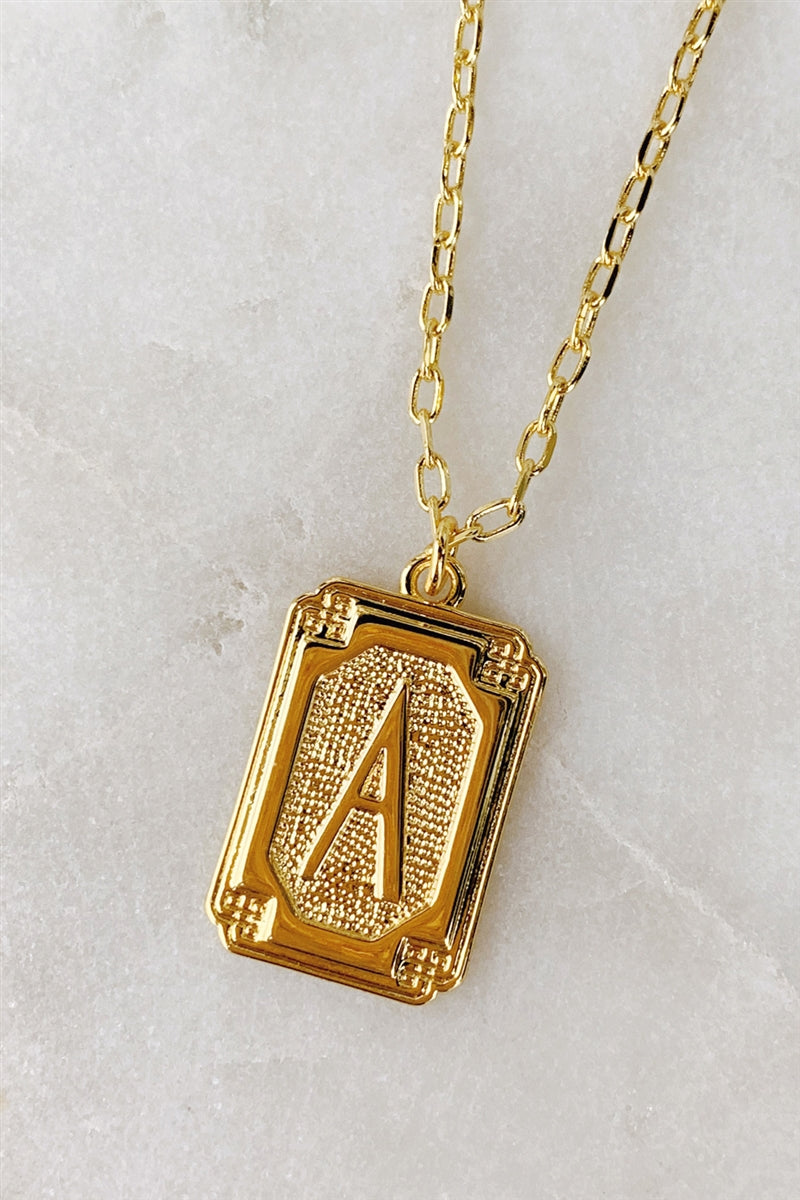 Gold Deco Initial Pendant Necklace - A