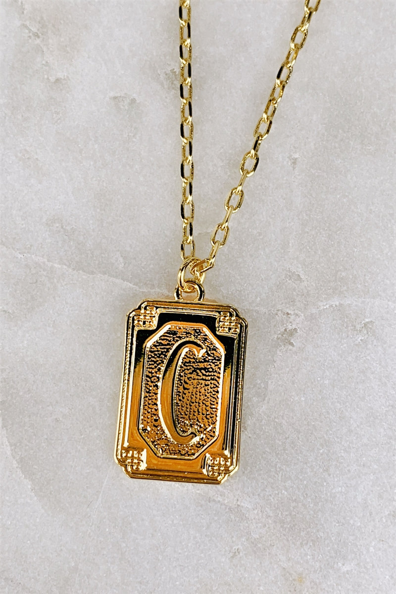 Gold Deco Initial Pendant Necklace - C