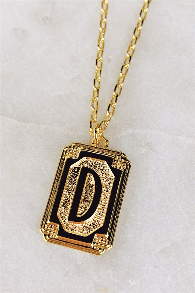 Gold Deco Initial Pendant Necklace - D