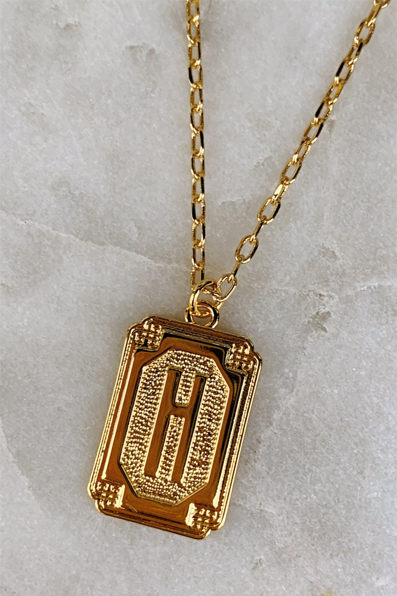 Gold Deco Initial Pendant Necklace - H