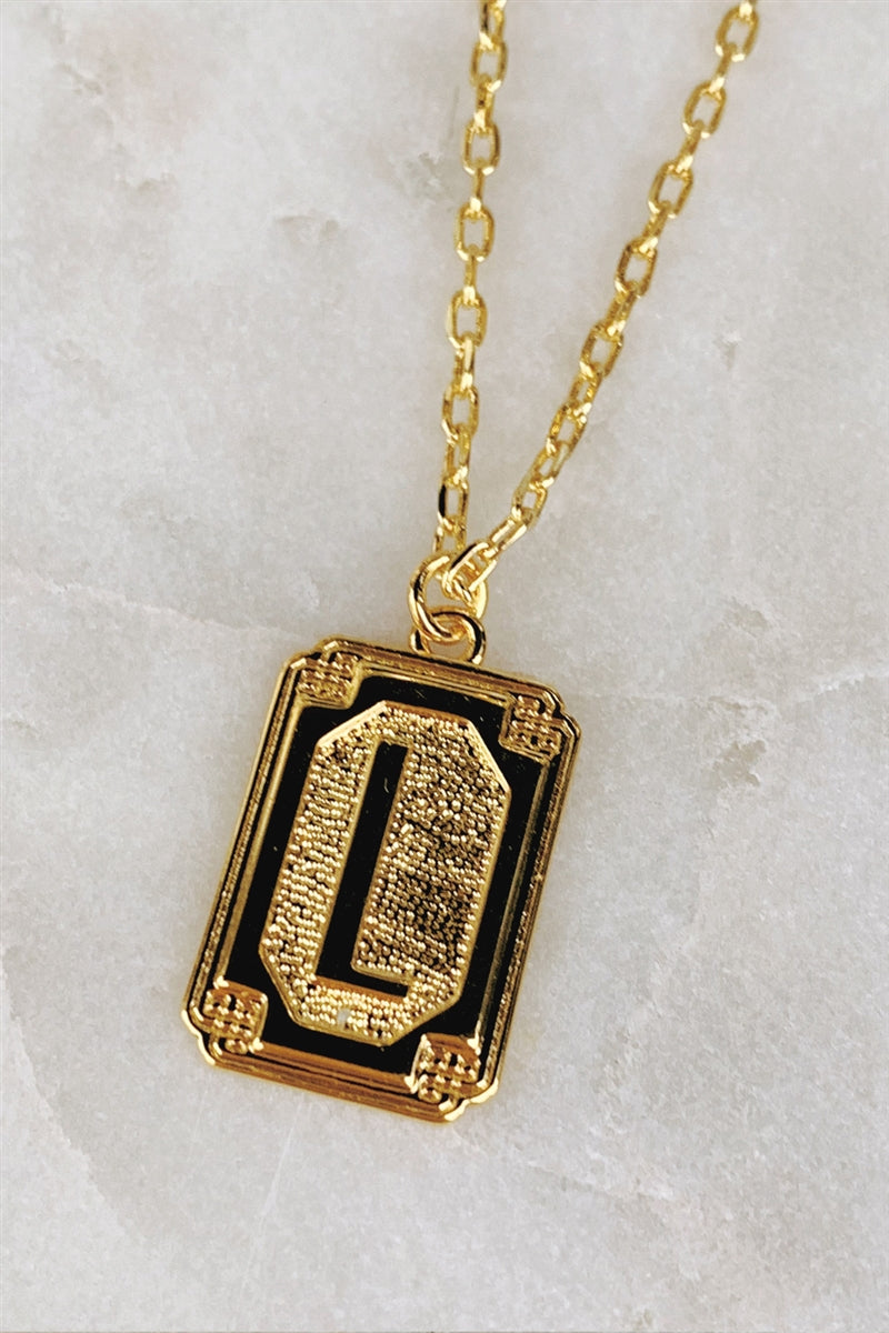 Gold Deco Initial Pendant Necklace - L