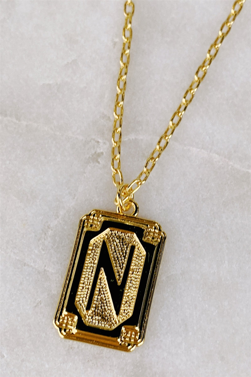 Gold Deco Initial Pendant Necklace - N