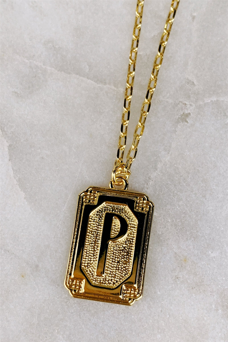 Gold Deco Initial Pendant Necklace - P