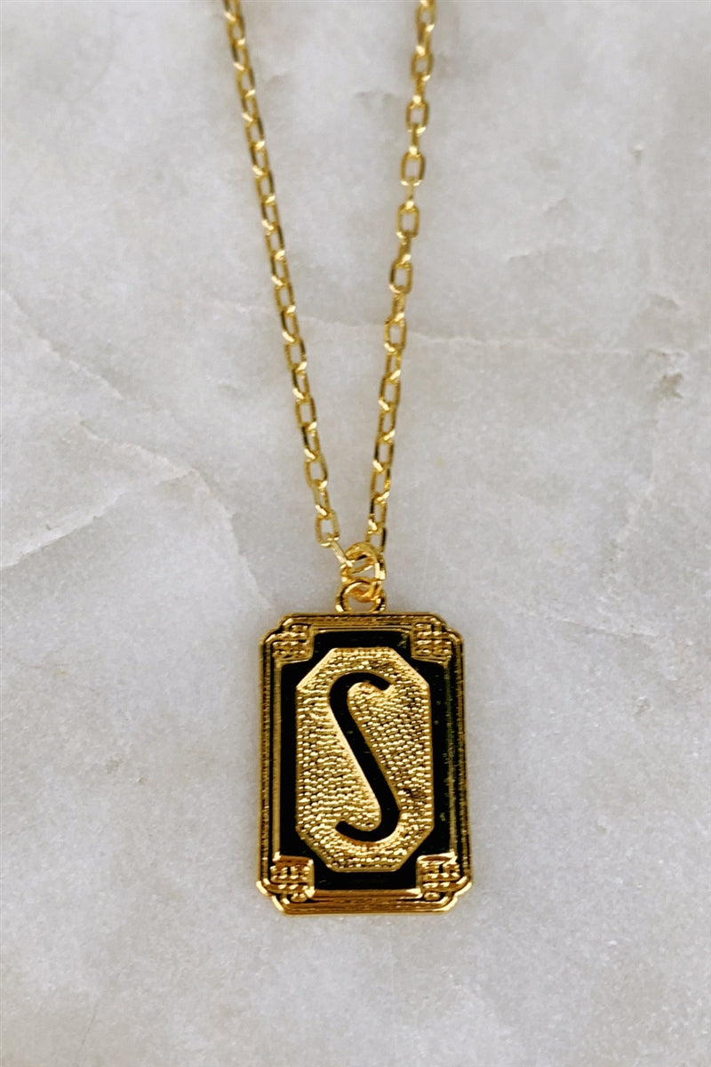 Gold Deco Initial Pendant Necklace - S