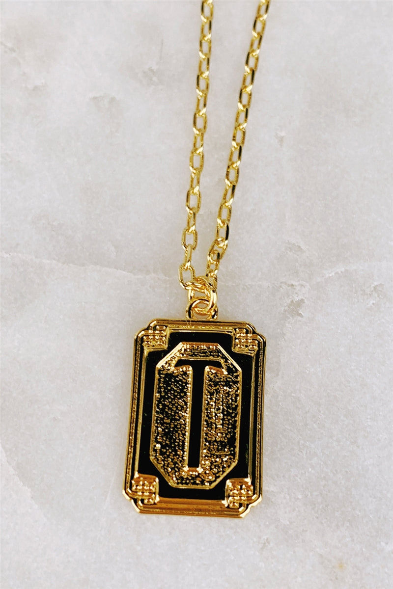 Gold Deco Initial Pendant Necklace - T