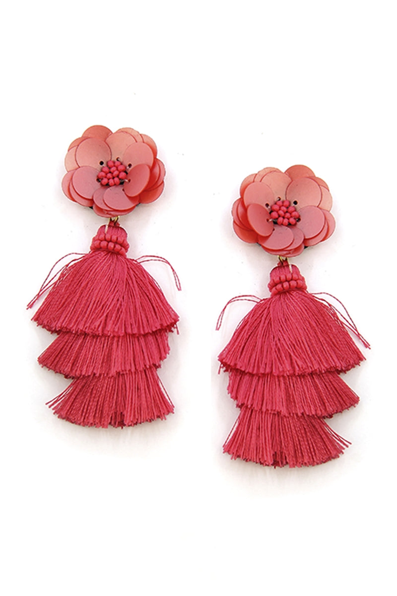 Cherry Blossom Tassel Statement Earrings