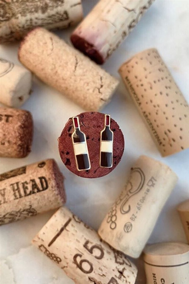 Red Wine Bottle Stud Earrings