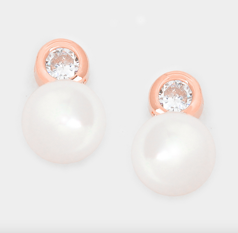 Pearl & Crystal Rose Gold Stud Earrings