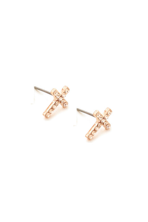 Pave Crystal Cross Stud Earrings