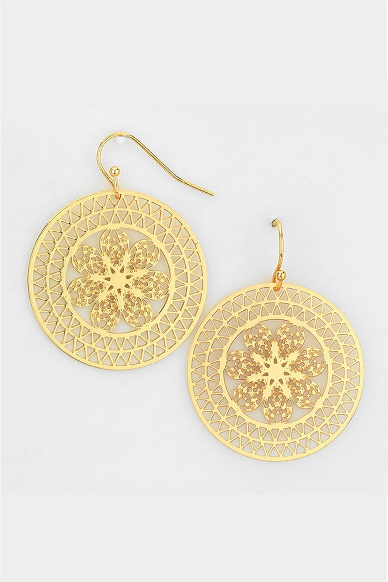 Golden Flower Disc Earrings