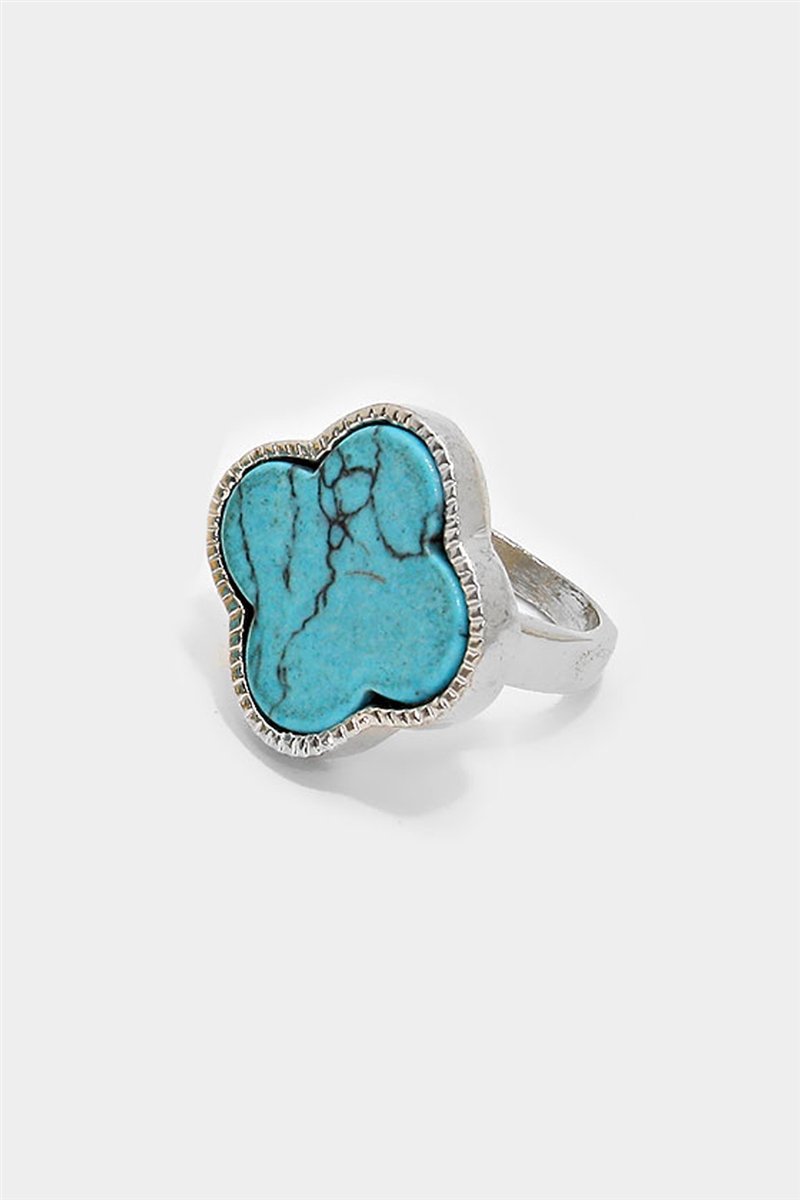 Turquoise Clover Ring - Silver
