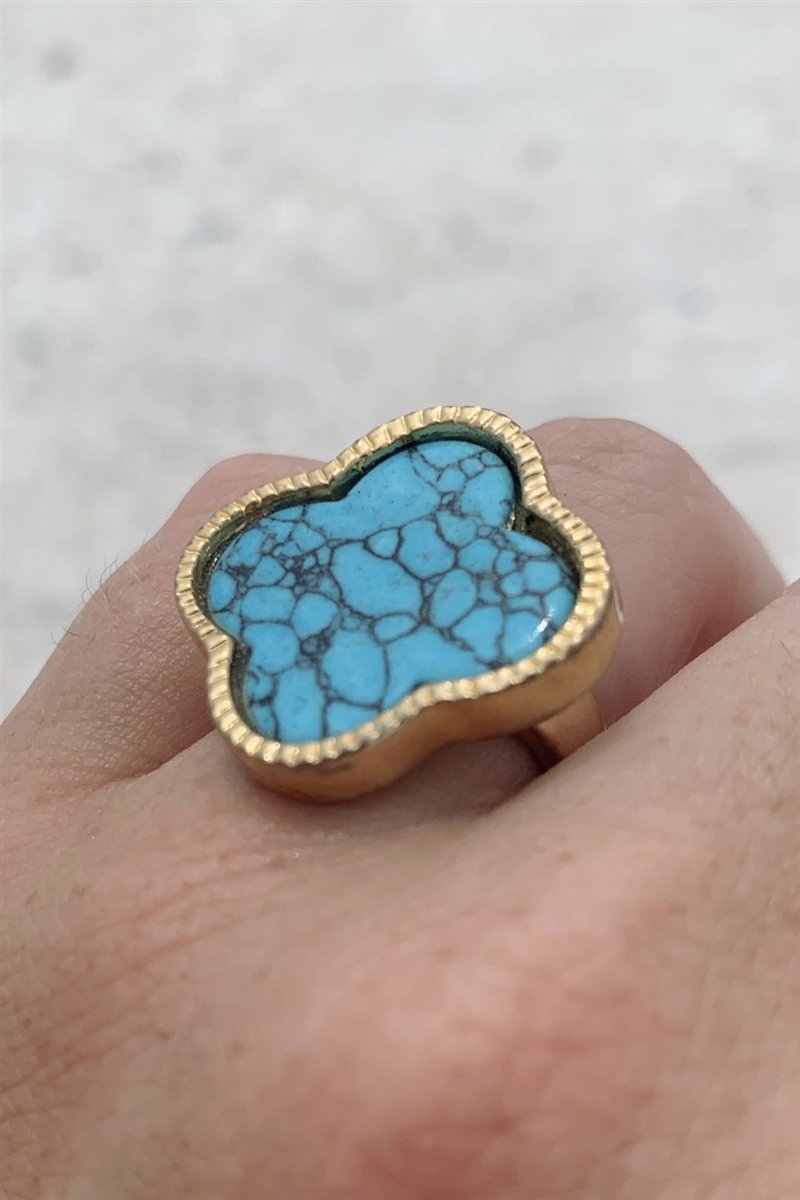 Turquoise Clover Ring - Gold