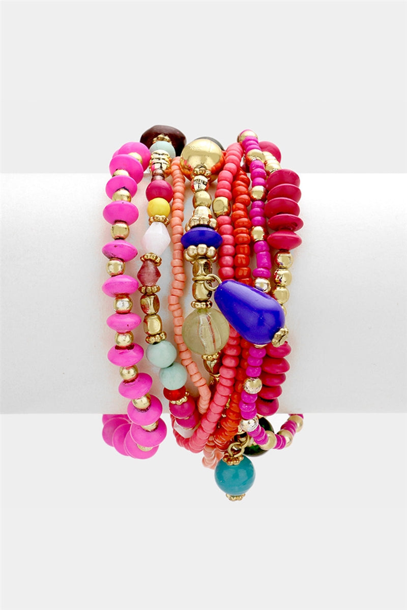 Pink Beaded Bracelet Set